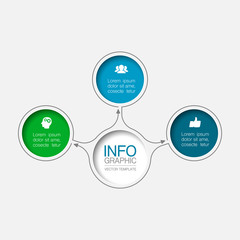 Vector infographic template, circle with 3 steps or options. Data presentation, business concept design for web, brochure, diagram.