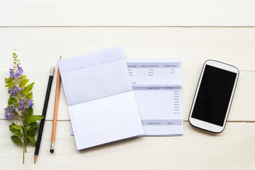 saving account passbook bank ,statement due expenses of credit card and mobile phone for business...