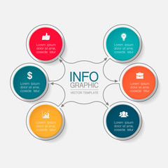 Fototapeta premium Vector infographic template, circle with 6 steps or options. Data presentation, business concept design for web, brochure, diagram.