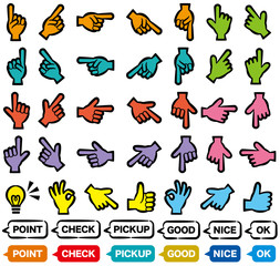 カラフルでポップな指の矢印サイン・アイコン｜Colorful and pop finger arrow sign icon
