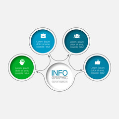 Vector infographic template, circle with 4 steps or options. Data presentation, business concept design for web, brochure, diagram.