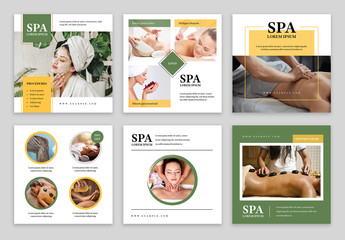 Spa and Wellness Social Media Layouts with Green and Yellow Accent