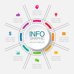 Vector infographic template, circle with 8 steps or options. Data presentation, business concept design for web, brochure, diagram.