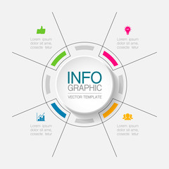 Vector infographic template, circle with 4 steps or options. Data presentation, business concept design for web, brochure, diagram.
