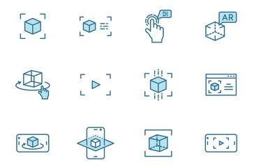 AR 2 color line vector icons isolated on white. Augmented reality two color icon set for web design, mobile app, user interface and print