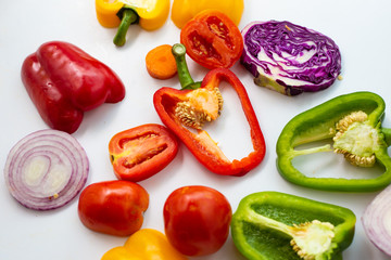 Colorful group of fruits and spicy vegetables