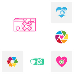 Set of Love Camera logo design vector template, Camera Photography logo concepts