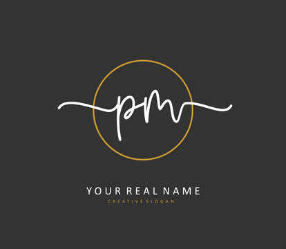 P M PM Initial letter handwriting and signature logo. A concept handwriting initial logo with template element.