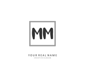 M MM Initial letter handwriting and signature logo. A concept handwriting initial logo with template element.