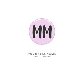 M MM Initial letter handwriting and signature logo. A concept handwriting initial logo with template element.