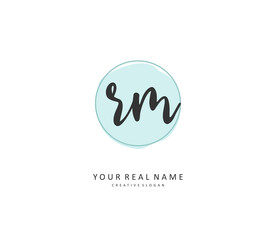 R M RM Initial letter handwriting and signature logo. A concept handwriting initial logo with template element.