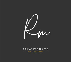 R M RM Initial letter handwriting and signature logo. A concept handwriting initial logo with template element.