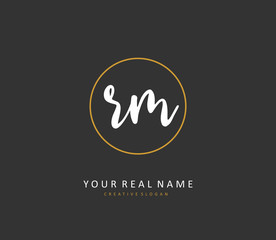 R M RM Initial letter handwriting and signature logo. A concept handwriting initial logo with template element.