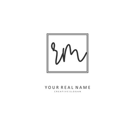 R M RM Initial letter handwriting and signature logo. A concept handwriting initial logo with template element.