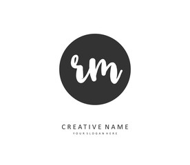 R M RM Initial letter handwriting and signature logo. A concept handwriting initial logo with template element.