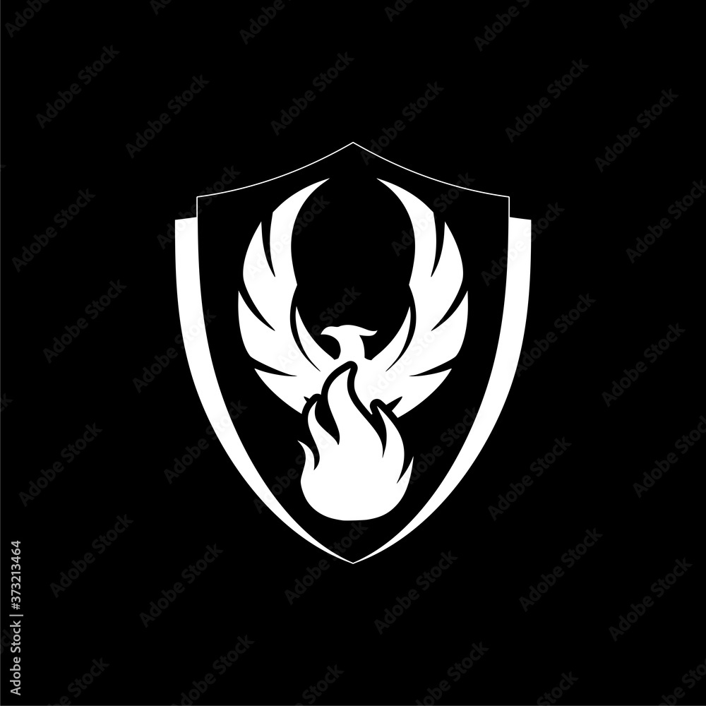 Sticker Phoenix bird fire logo icon isolated on dark background