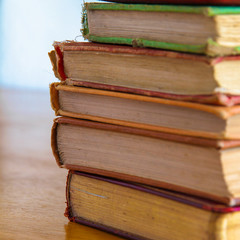 Old library books ina stack.