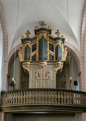 view of the organ in the historic church of St. Kiliani i n Hoexter