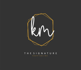 K M KM Initial letter handwriting and signature logo. A concept handwriting initial logo with template element.