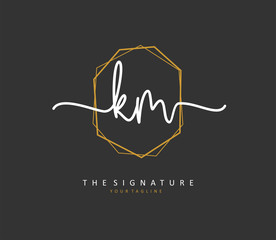 K M KM Initial letter handwriting and signature logo. A concept handwriting initial logo with template element.
