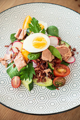 red rice with vegetables and tuna
