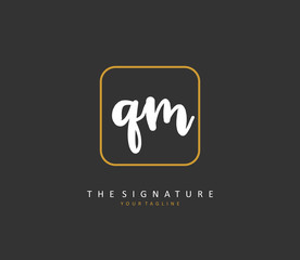 Q M QM Initial letter handwriting and signature logo. A concept handwriting initial logo with template element.