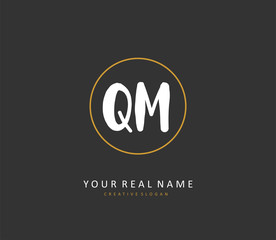 Q M QM Initial letter handwriting and signature logo. A concept handwriting initial logo with template element.