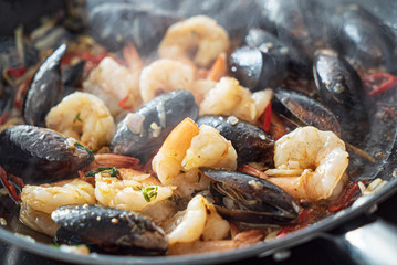 paella with calamari and mussels