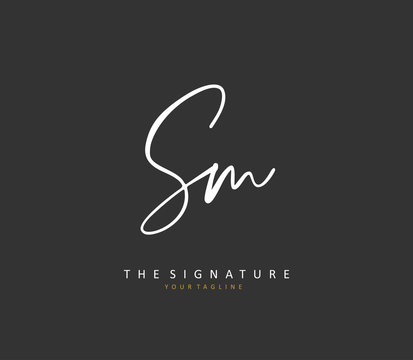 S M SM Initial letter handwriting and signature logo. A concept handwriting initial logo with template element.