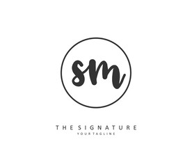 S M SM Initial letter handwriting and signature logo. A concept handwriting initial logo with template element.