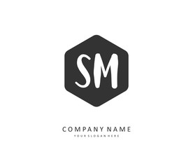 S M SM Initial letter handwriting and signature logo. A concept handwriting initial logo with template element.