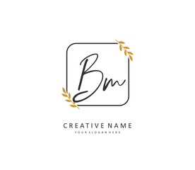 B M BM Initial letter handwriting and signature logo. A concept handwriting initial logo with template element.