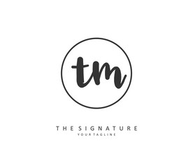 T M TM Initial letter handwriting and signature logo. A concept handwriting initial logo with template element.