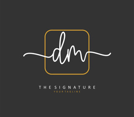 D M DM Initial letter handwriting and signature logo. A concept handwriting initial logo with template element.