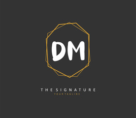D M DM Initial letter handwriting and signature logo. A concept handwriting initial logo with template element.