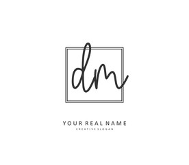 D M DM Initial letter handwriting and signature logo. A concept handwriting initial logo with template element.