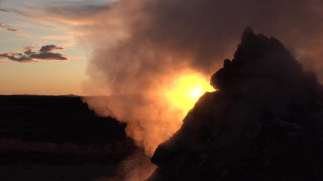 Iceland. Landscape nature video of volcano geothermal volcanic activity fields showing volcanic active fumaroles.