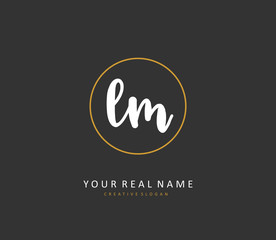 L M LM Initial letter handwriting and signature logo. A concept handwriting initial logo with template element.