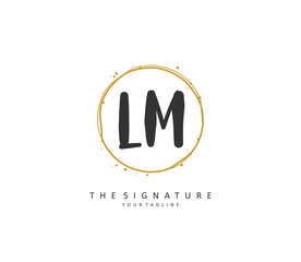 L M LM Initial letter handwriting and signature logo. A concept handwriting initial logo with template element.