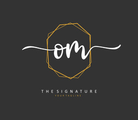 O M OM Initial letter handwriting and signature logo. A concept handwriting initial logo with template element.