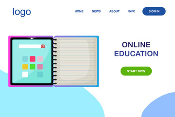 Digital Online Education Application learning world wide on phone, mobile website background. social distance concept. decor by book lecture pencil eraser mobile. 3D vector Illustration - copy space