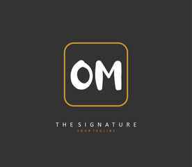 O M OM Initial letter handwriting and signature logo. A concept handwriting initial logo with template element.