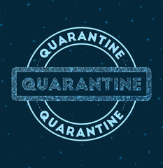 Quarantine. Glowing round badge. Network style geometric Quarantine stamp in space. Vector illustration.