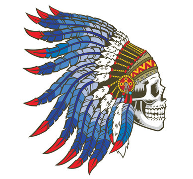 American indian skull in national headdress. 