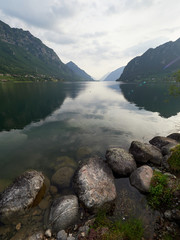 Lakeshore of Lake Idro in Italy near the town of Crone