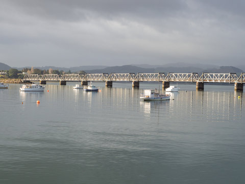 Boats And Rail Bridge At Tauranga Harbour