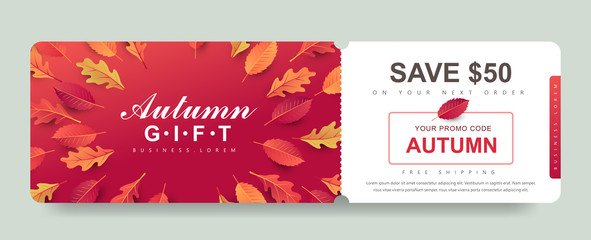 Autumn Gift promotion Coupon banner background. Elegant Autumn Voucher Design. 