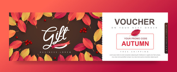 Autumn Gift promotion Coupon banner background. Elegant Autumn Voucher Design. 