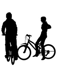 Fototapeta premium Young athlete on a bike for extreme stunts. Isolated silhouette on a white background
