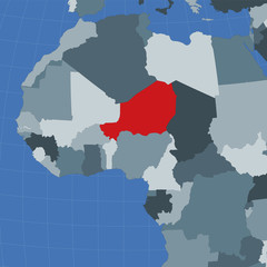 Shape of the Niger in context of neighbour countries. Country highlighted with red color on world map. Niger map template. Vector illustration.